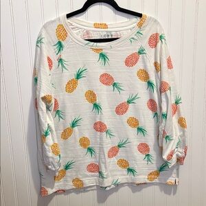 LOFT White Top with Pineapple Print xl